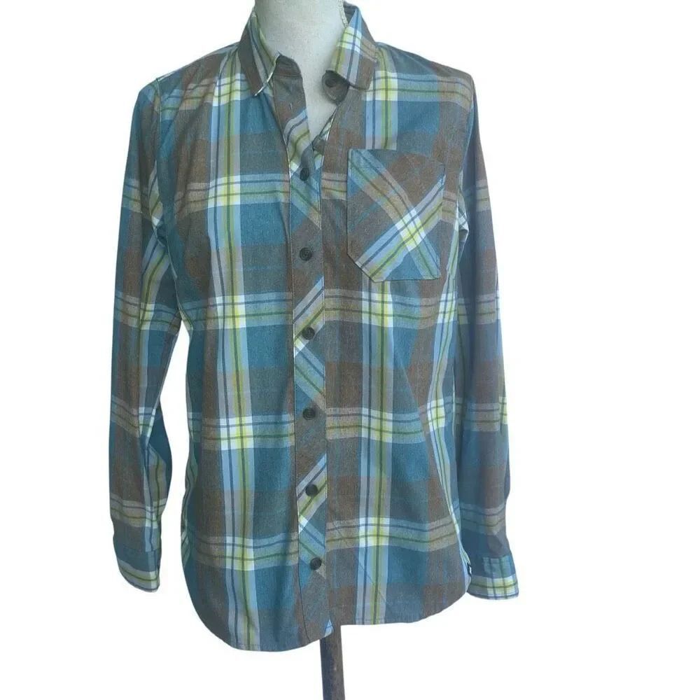Alaskan Hardgear Womens Blue Plaid Long Sleeve Button-Up Shirt Size XS